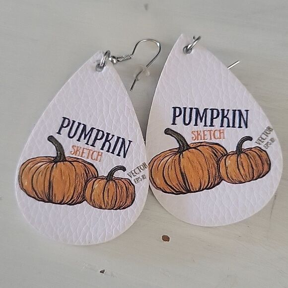 Pumpkin sketch earrings dangle 3" - Picture 3 of 5